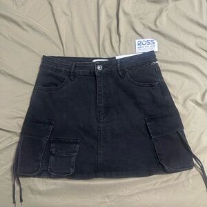 Black Denim Skirt with Pockets